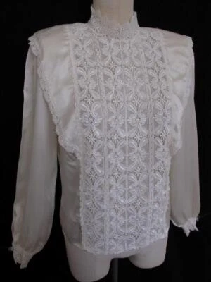 Blusa Romântica Vintage Anos 80 90 San Andre Marfim 6 P Renda Cetim Líquido Sedoso - Imagem 1 de 4