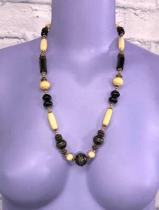 Collar largo de cuentas redondas con cuentas de dos tonos gancho bucle largo hippie boho para mujer - Imagen 1 de 6
