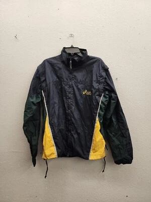 Jaqueta Asics Masculina Vintage M Azul Amarelo Verde Reflexiva Ventilada Corrida - Imagem 1 de 4