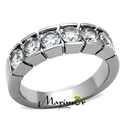 Alianza de boda de acero inoxidable 316 de 1,50 quilates corte redondo circonita cúbica tallas 5-10 Foto 1 de 4