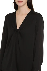 NEW Hugo Boss Bidinta Black Stretch Silk Knot Front Blouse Sz 4 NWT $348 - Picture 1 of 15