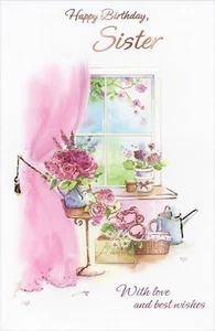 Loving BIRTHDAY Card FOR SISTER, Embossed Roses by Bella Greetings + Envelope - Picture 1 of 5