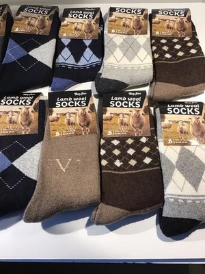 Meias de inverno masculinas de lã de cordeiro, 12 pares botas térmicas meias tripulação tamanho 10-13 - Imagem 1 de 4