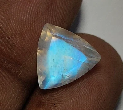 8A Quality Natural Rainbow Moonstone Faceted Cut Stone Amazing Blue Fire  11 MM - Image 1 of 4