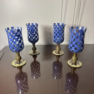 Mackenzie Kinder große Wasserkelche Zirkus blau kariert Kollektion 4er Set neu ohne Etikett - Bild 1 von 17