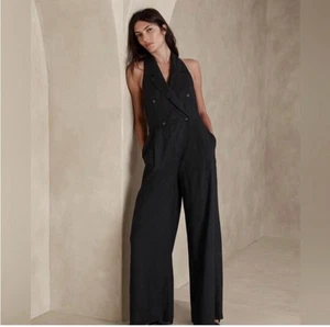 Banana Republic Collared Linen Jumpsuit With Plunging V Neck And Wide Leg - Picture 1 of 8