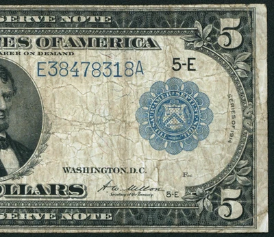 Billete de $5 de la Reserva Federal de 1914 ** SUBASTAS DIARIAS DE DIVISAS Foto 1 de 3