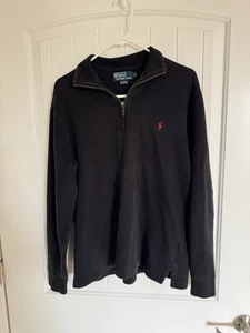Ralph Lauren Black And Red Pony Logo Vintage Half Zip Size Medium - Picture 1 of 6