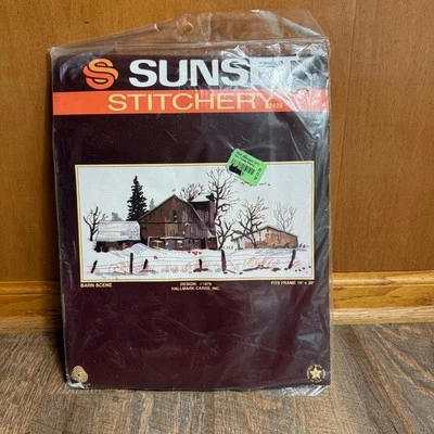 Sunset Stitchery Barn Scene 2426 Crewel Embroidery Kit 1979 New & Sealed - Image 1 of 4