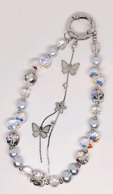 Elegante Borla Púrpura Mariposa Cristal Cuentas Teléfono Cordón Correa Muñeca Correa Amante Foto 1 de 4