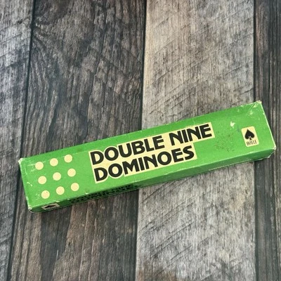 Vintage Double Nine Dominoes Black 55 Wood Pieces 1976 HOYLE Green Box Crafting - Image 1 of 4