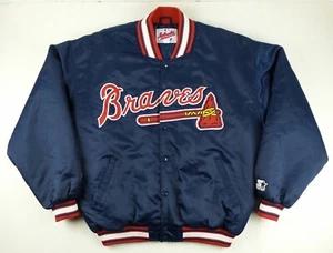 Vintage Starter MLB Atlanta Braves ButtonUp Satin Jacket Size Men's 2XL - Picture 1 of 6