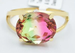 LAB CREATED 5.15 Cts TOURMALINE & GENUINE DIAMOND RING 10K GOLD - New With Tag - Picture 1 of 6
