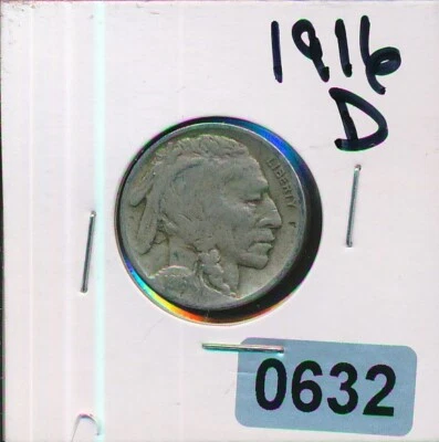 NÍQUEL BÚFALO - 1916-D - #0632 Foto 1 de 2