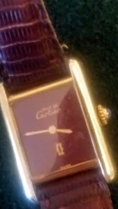 Must de Cartier Tank watch, Bordeaux Dial, lizard strap, Argemt Plaque Or G 20M - Picture 1 of 16