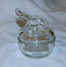 Vintage Jeanette Glass Clear Elephant Lid Powder Jar Trinket  Candy Bowl EUC