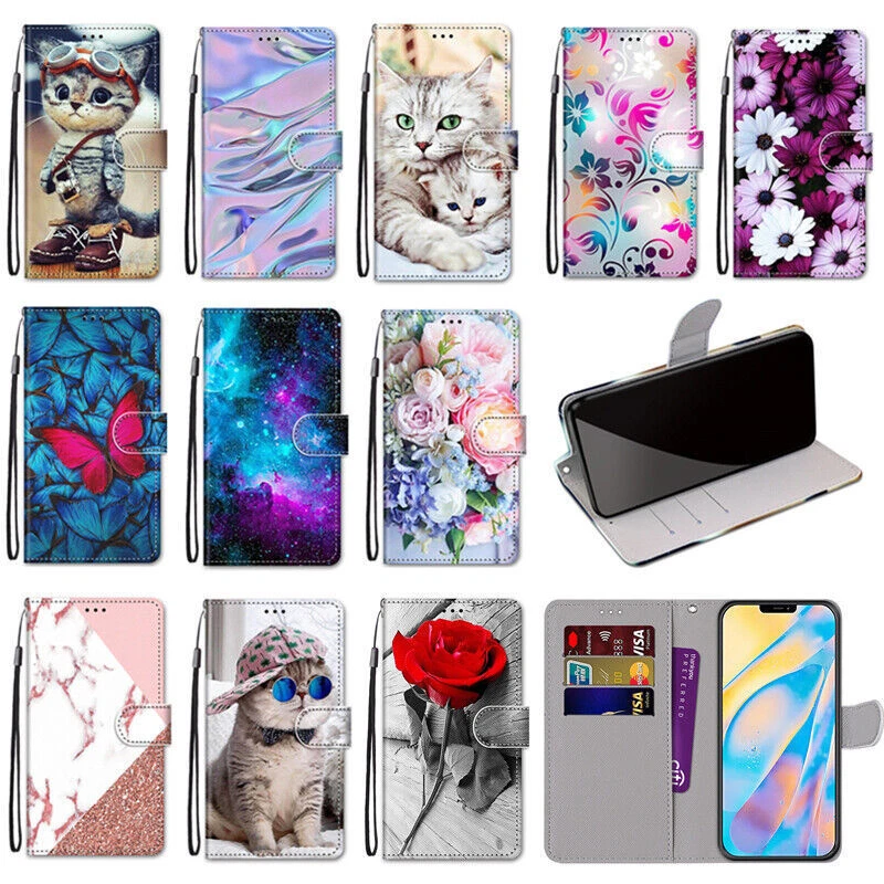Marble Cat Flower Wallet Cover Case For Motorola G85 G35 G15 G55 G75 G86 G56 G45 - Image 1 of 4