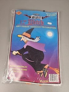 Vintage Seidenpapier Pfeife fliegende Hexe 12" 1994 Halloween Deko - Bild 1 von 5