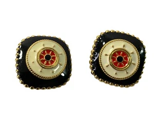 Damenohrringe nautisches Thema quadratisch durchbohrt gold rot blau metall - Bild 1 von 3
