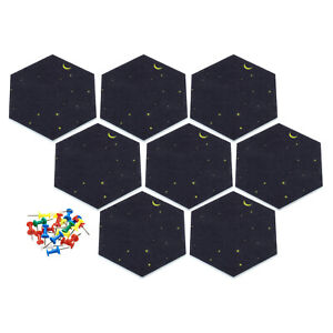 8Pcs Hexagon Felt Bulletin Tile Self Adhesive Mini Wall DIY Pin Board Dark Blue