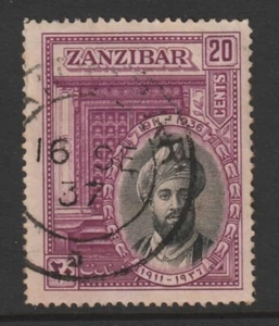 ZANZIBAR 1936 GIUBILEO ARGENTO 20c NERO E VIOLA BRILLANTE SG324 USATO BELLO - Foto 1 di 2