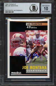 49ers Joe Montana Authentic Signed 1991 Pinnacle #66 Card Auto 10! BAS Slabbed