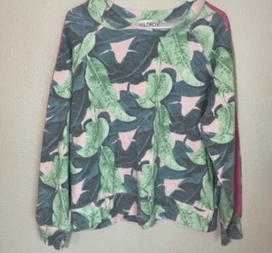 Wildfox Martinique Leaves Tropical Print Sweatshirt Size L Ribbed Edge Island - Picture 1 of 8