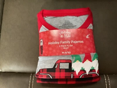 Juego de pijama de 2 piezas estilo vacaciones niños M (8/10) camión rojo gnomos felices fiestas Foto 1 de 4