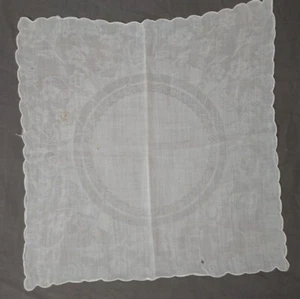 Pañuelo Art Deco Algodón 12 pulgadas Blanco Grabado Borde Escaleo De Colección Años 20 - Imagen 1 de 9