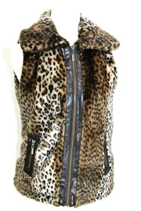 Style & Co Women's PS Brown Leopard Faux Fur Lined Zipper Front Sleeveless Vest - Picture 1 of 7