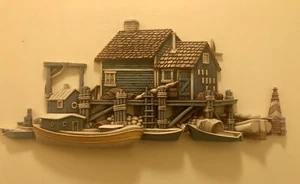 Burwood Products Wall Hanging Seaside Boat Dock Blue 1506 Vintage 1970s 1977 - Picture 1 of 2