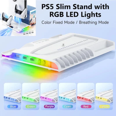 Fast Charging Dock Charger for PS5 SLIM Console Cooling Fan Disc Stand w/RGB LED - Image 1 of 4