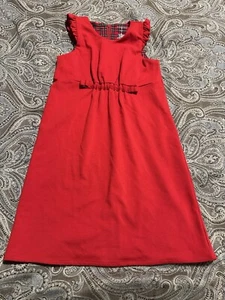 LANDS' END Girls 7 red dress w/Stewart Tartan Plaid bodice lining Red bow - Picture 1 of 4