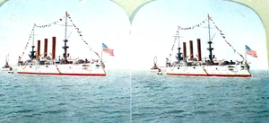 Schlachtschiff Ohio Marine Anfang 1900 Kriegsschiff Stereoview CA2 - Bild 1 von 5