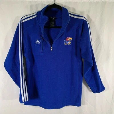 KU Jayhawks Sweater Youth Large Blue Fleece 1/4 Zip Long Sleeve Zip Pocket Pullo - Image 1 of 4