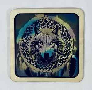 Arte grabado láser color enmarcado 6 X 6, colorido atrapasueños de lobo - Imagen 1 de 1
