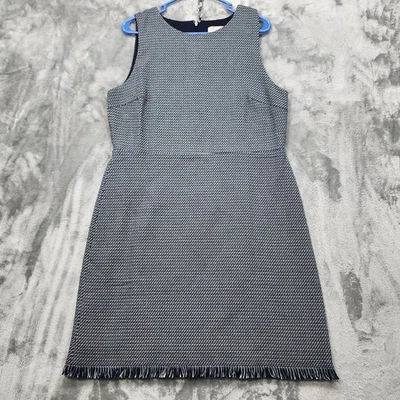 Vestido Ann Taylor LOFT para mujer 14 azul blanco tweed sin mangas funda flecos dobladillo Foto 1 de 4