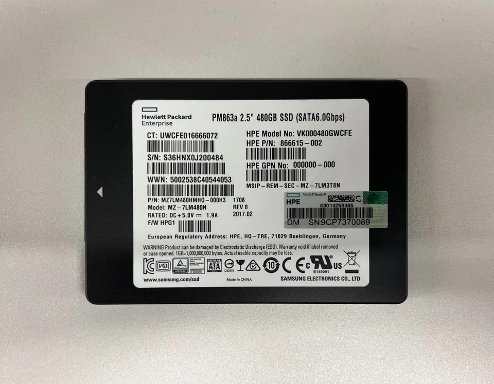 VK000480GWCFE HP SAMSUNG 480GB 6G SATA 2.5" SFF SSD SOLID STATE MZ7LM480HMHQ - Image 1 of 1