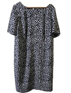 Talbots Kleid Größe 14 W Kurzarm schwarz weiß Etui Animalprint dehnbar - Bild 1 von 6