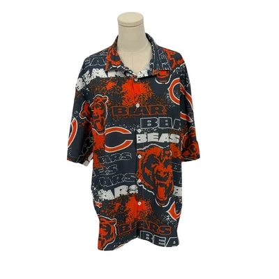 Chicago Bears NFL Football Short Sleeve Button Up Shirt Mens 5XL Orange Navy - Image 1 of 4