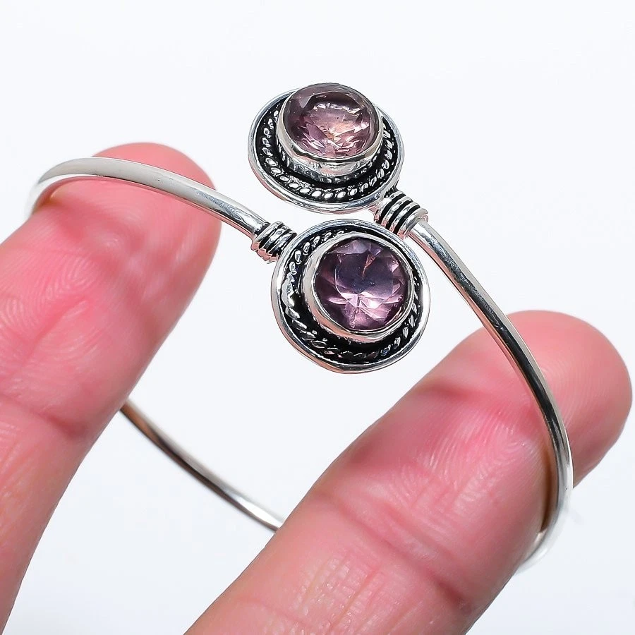 Pink Kunzite Gemstone Handmade 925 Sterling silver Adjustable Cuff Bracelet - Image 1 of 1
