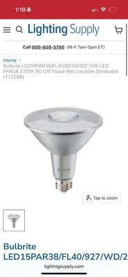 24 Bulbrite LED 15 PAR38 / FL40/927/WD/2 - Image 1 of 2