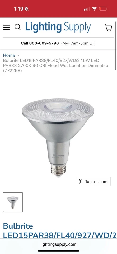 24 Bulbrite LED 15 PAR38 / FL40/927/WD/2 - Image 1 of 2