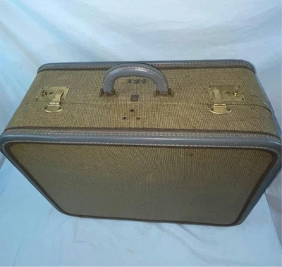 DE COLECCIÓN AÑOS 40 TWEED MADERA U.S. BAÚL CO 21" MALETA EQUIPAJE Foto 1 de 4