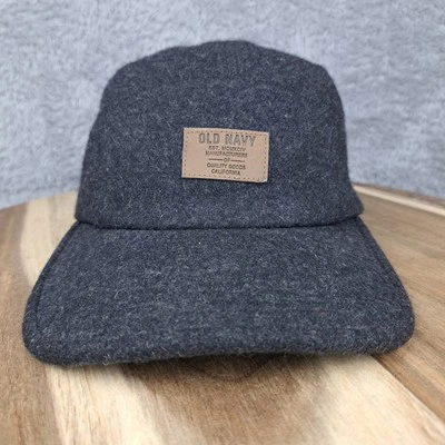 Old Navy Hat Cap Leather Strap Back 5 Panel Gray Black Wool Blend Mens - Image 1 of 4