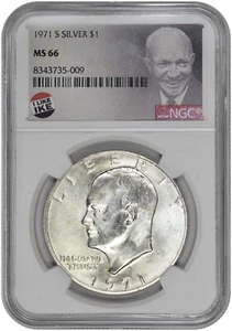 1971 S $1 Silver Ike Dollar NGC MS 66 with Exclusive Label and New Holder - Picture 1 of 2