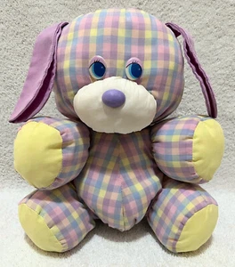 Vintage Dandee Plaid Gingham Purple Dog 10" Plush Toy Stuffed Animal Puppy - Picture 1 of 8