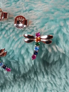 Whimiscal S925 Sterling Silber Regenbogen Libelle Kristall Ohrringe  - Bild 1 von 6