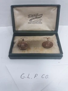 Vintage CUFF LINKS Gold tone Etched Design Signed G.L.P. CO. - Picture 1 of 7