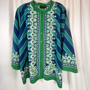 Bob Mackie Wearable Art Button Down Shirt Wms Sz XL Full Sleeve Flowy Artsy - Picture 1 of 12
